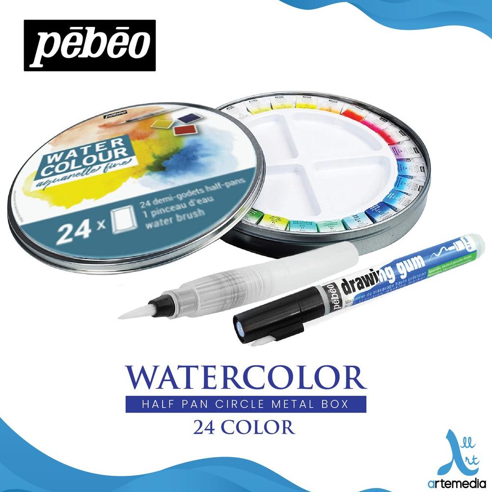 

Cat Air Pebeo Fine Watercolor 24 Half Pan Drawing Gum Circle Metal Box