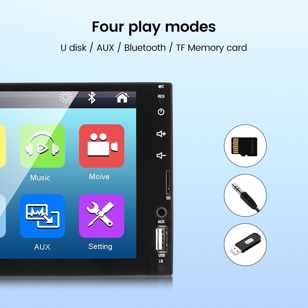 2 DIN Car Stereo 7 inci Head Unit Multimedia Video Player dengan Bluetooth Panggilan Hands Free AUX-Input TF USB Port