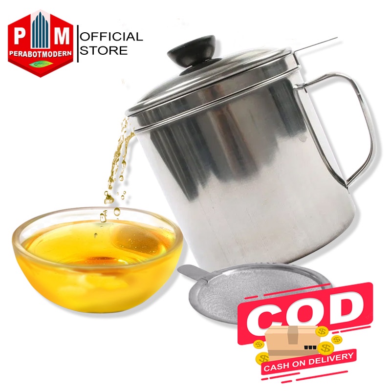 [ COD ] Saringan Tempat Minyak 1200ml Stainless Steel / Oil Pot stainless 1200ml / tempat wadah jelantah minyak sisa goreng bersih lagi