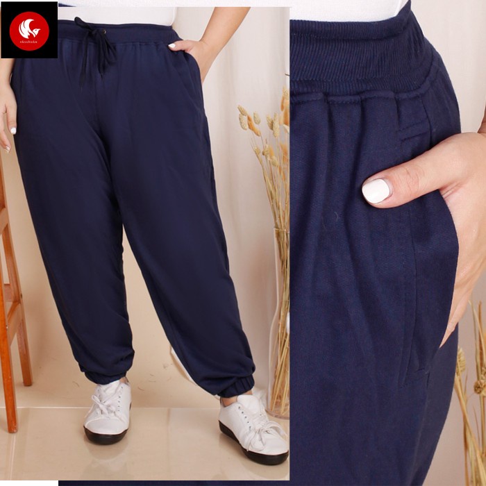 FELIS JUMBO - Celana Panjang Joger BIG SIZE Wanita Training Olahraga - Navy, XXXL (U9D3) Premium Jum