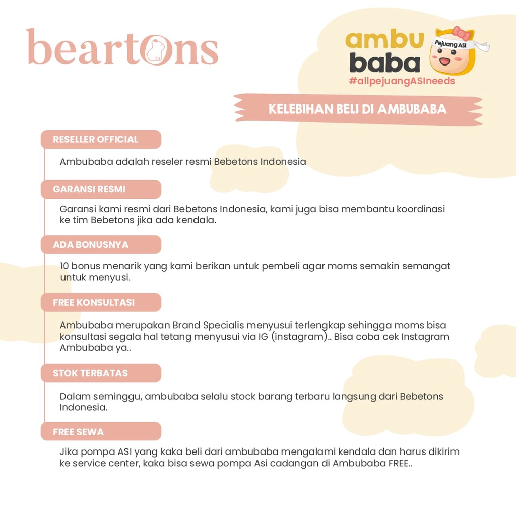 BEARTONS MIEL Pompa ASI Elektrik Handsfree Wearable Breast Pump by BEBETONS