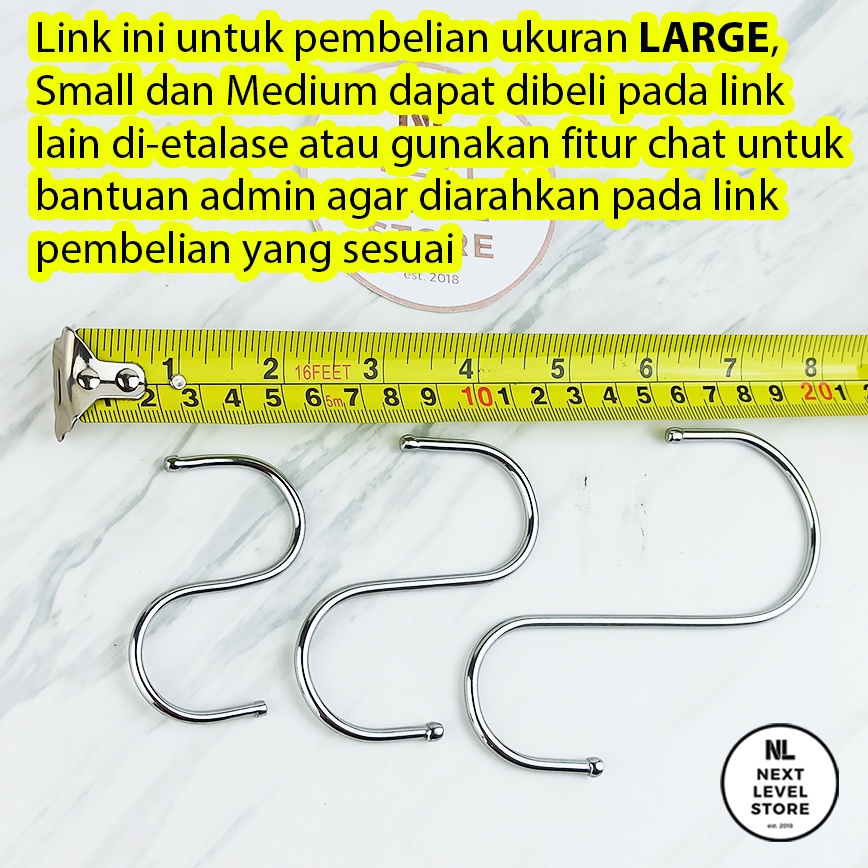 S Hook Stainless Gantungan Serbaguna Cantolan Hanger Pengait Dapur - LARGE 12 cm