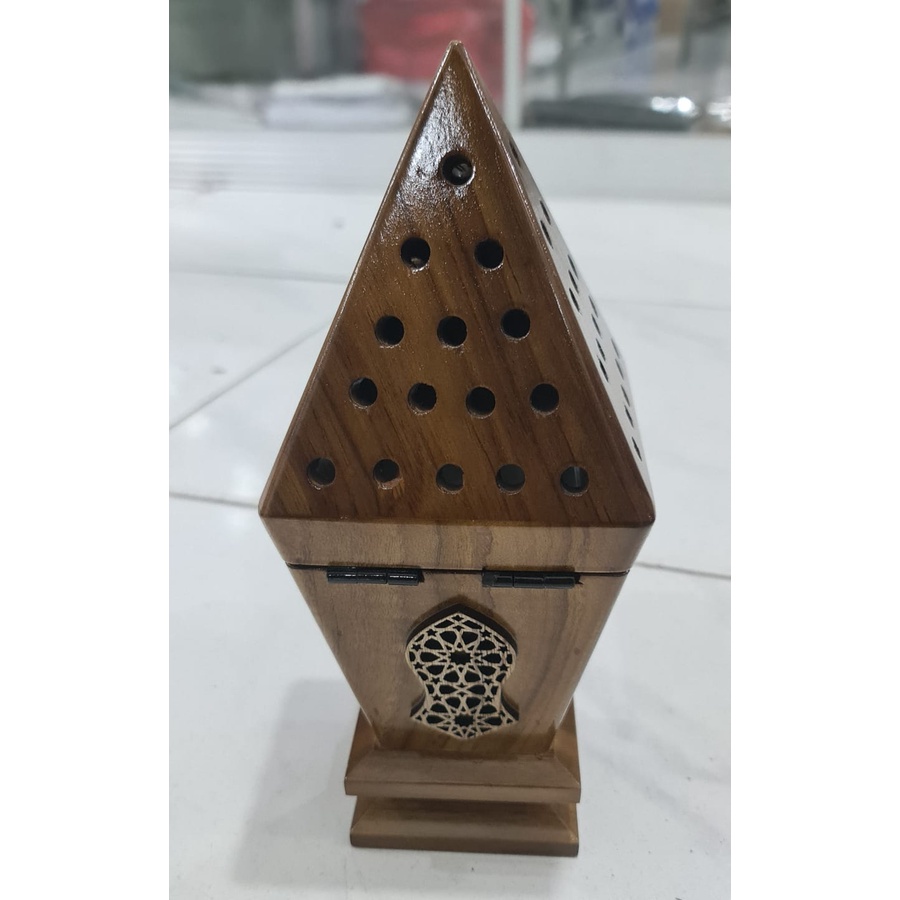 Tempat pembakaran bukhur dupa Mabkhara kayu jati cantik Kerucut Gagang