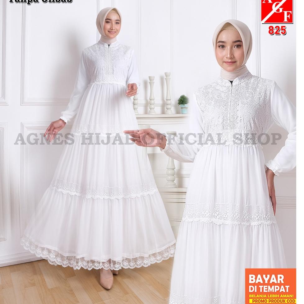 NEW  Agnes Azzahra Dress Gamis Putih Wanita Gamis Plisket Brukat Baju Muslim Wanita Busana Lebaran Umroh Terbaru 825 [KODE ]