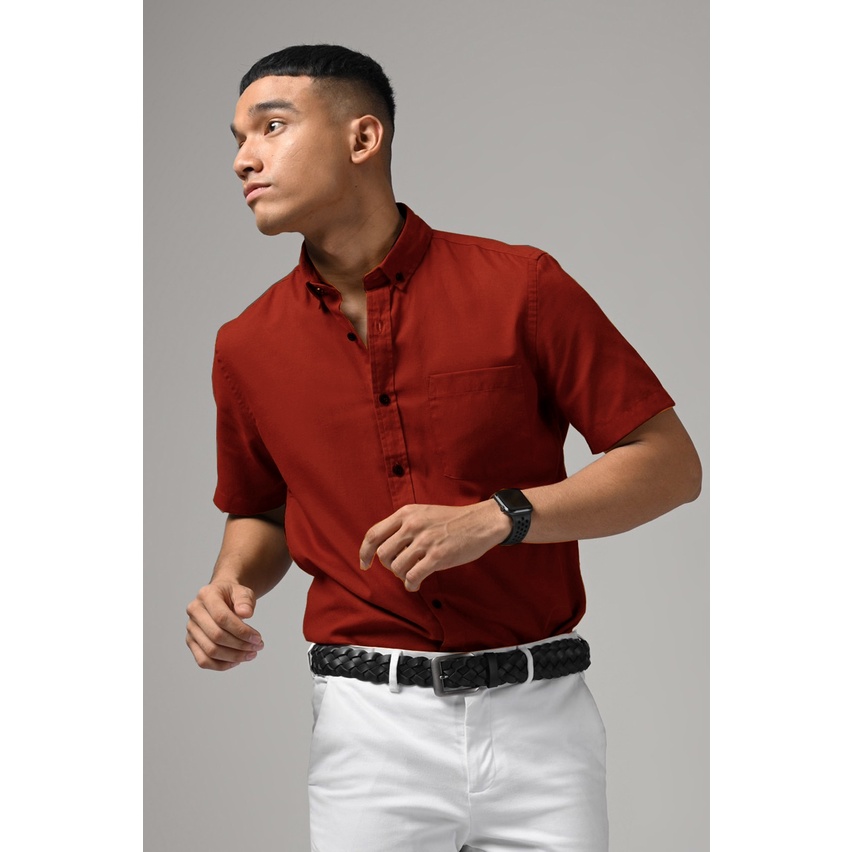 KEMEJA PRIA LENGAN PENDEK POLOS MERAH MAROON / ORANYE