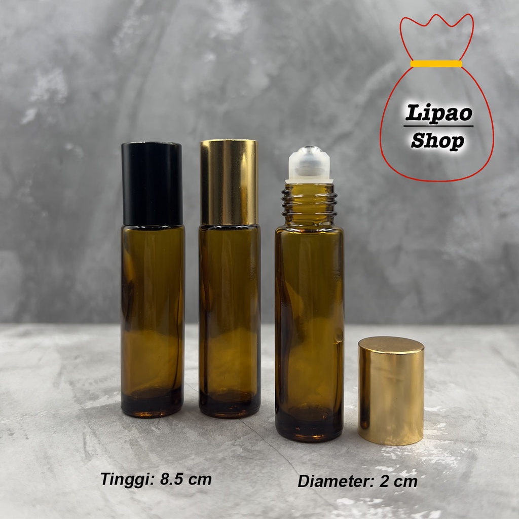 Botol Roll On 10ml ROLLER BESI Kaca AMBER TEBAL BERAT Essential OiL Minyak Wangi