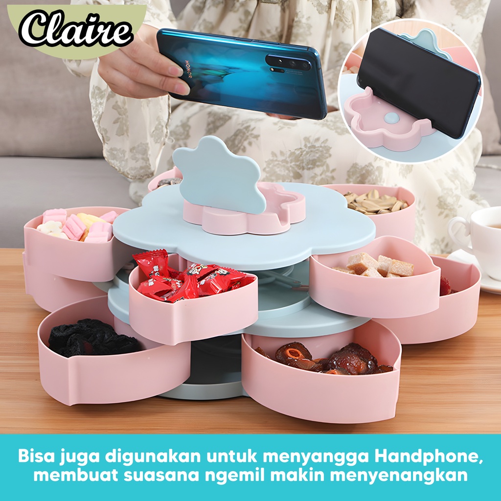 Toples Putar Bunga Mekar / Flowers Candy Box / Toples Putar Kue Snack 2 Tingkat / Toples Lebaran