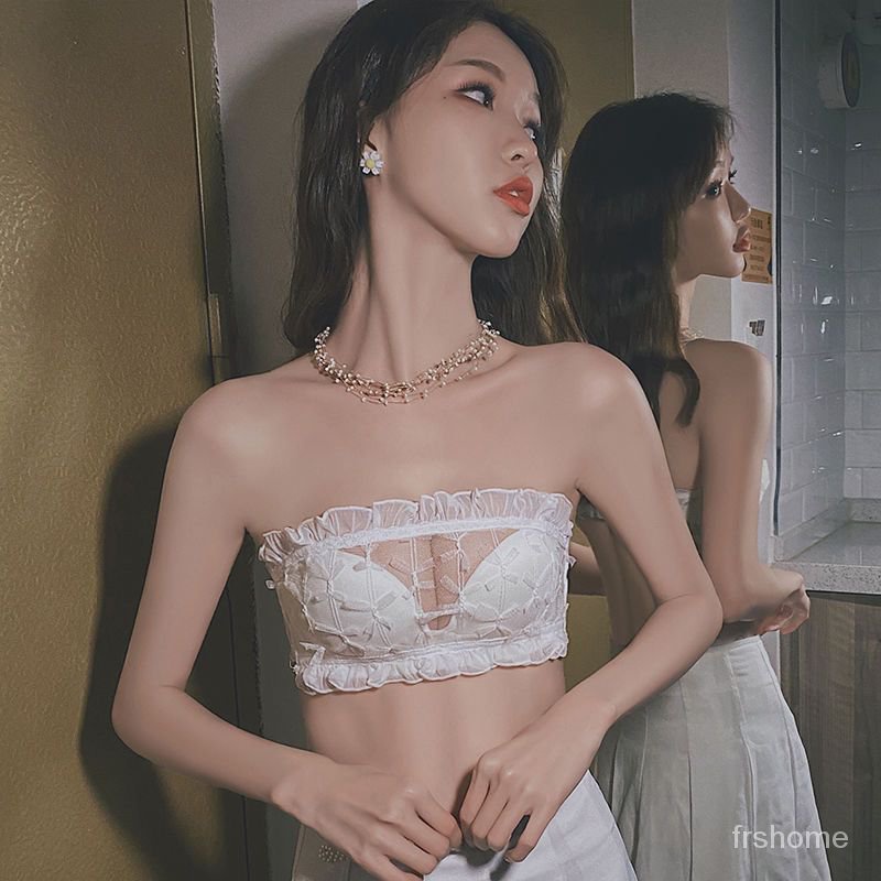 Pakaian dalam wanita strapless tak terlihat dada kecil berkumpul anti-slip putih smocked bra tidak a