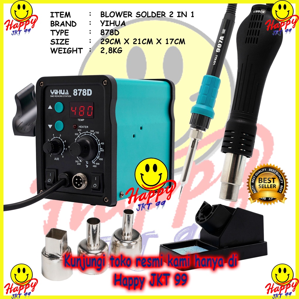 [ HAPPY JKT 99 ] YIHUA 878D 2 IN 1 BLOWER UAP + SOLDER STATION ORIGINAL