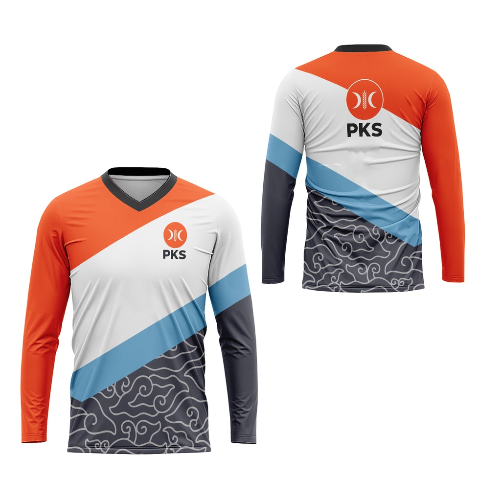 TS - Kaos V-neck Pria Lengan Panjang Motif Partai PKS Terbaru Fullprint