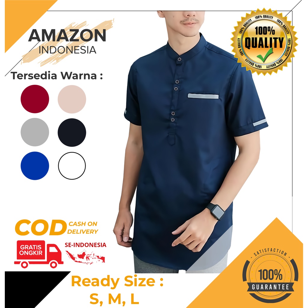 Baju Koko Pria Lengan Pendek Motif Polos Warna Navy Toyobo - Baju Koko Pria Dewasa - Busana Muslim Pria - Baju Lebaran Pria - Koko Pria Dewasa - Muslim Pria - Baju Kokoh - Baju Koko Batik - Koko Batik Pria - Alqorni - Baju Ramadhan - Seragam Hadroh