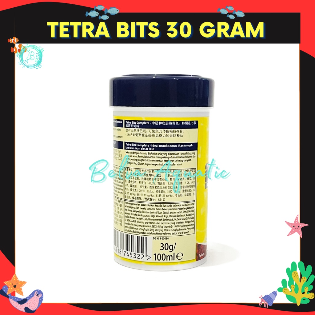 Tetra Bits 30 Gram Pakan Pertumbuhan Warna Kesehatan Ikan Hias Discus Tropis TetraBits Complete 30g Granules Butiran