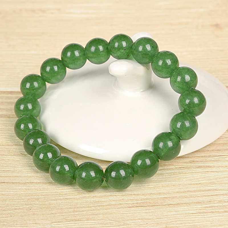 Gelang Batu Giok Hijau Lumut 8mm / Gelang Tasbih Elastis Warna Hijau Tua Transparan Pria Wanita / Gr
