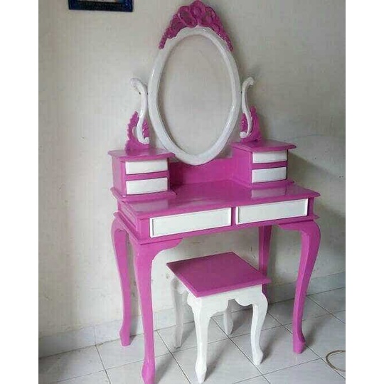 PJ1 meja rias anak pink duco white set meja rias kaca anak perempuan