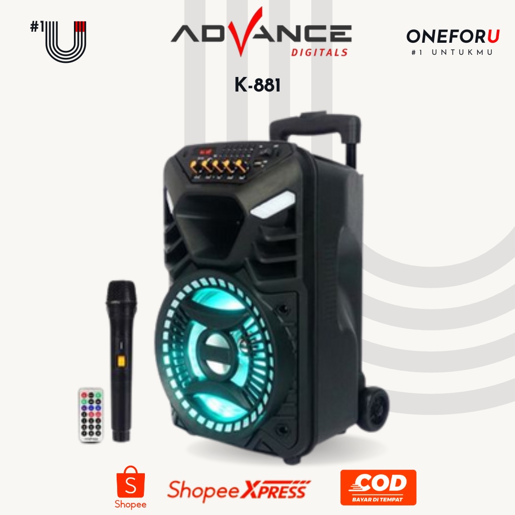 Speaker Aktif Portable Advance K881 8inc Bluetooth + Mic Wireless Berkualitas