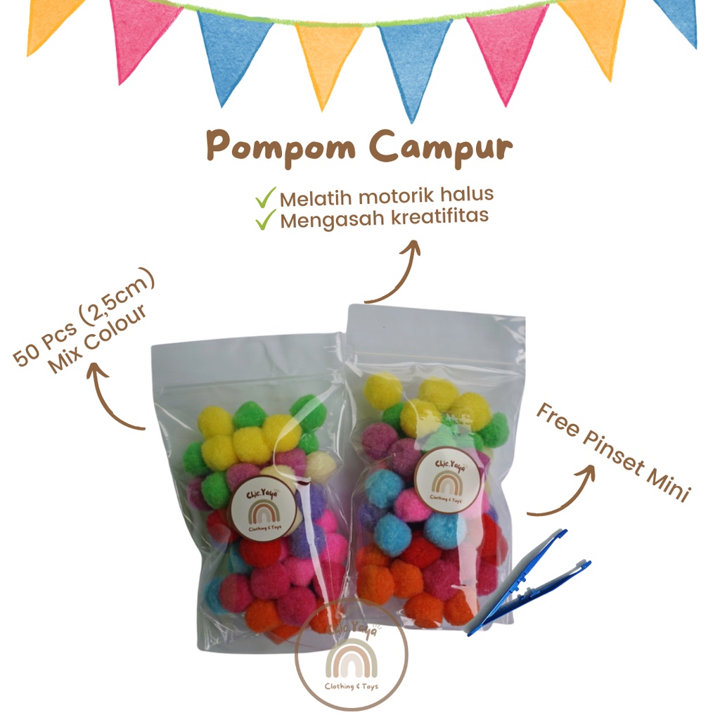 

[Chicyaya.id] Pompom lembut/ Pompom Besar 2cm/ Pompom Mix Colour/ sorting color