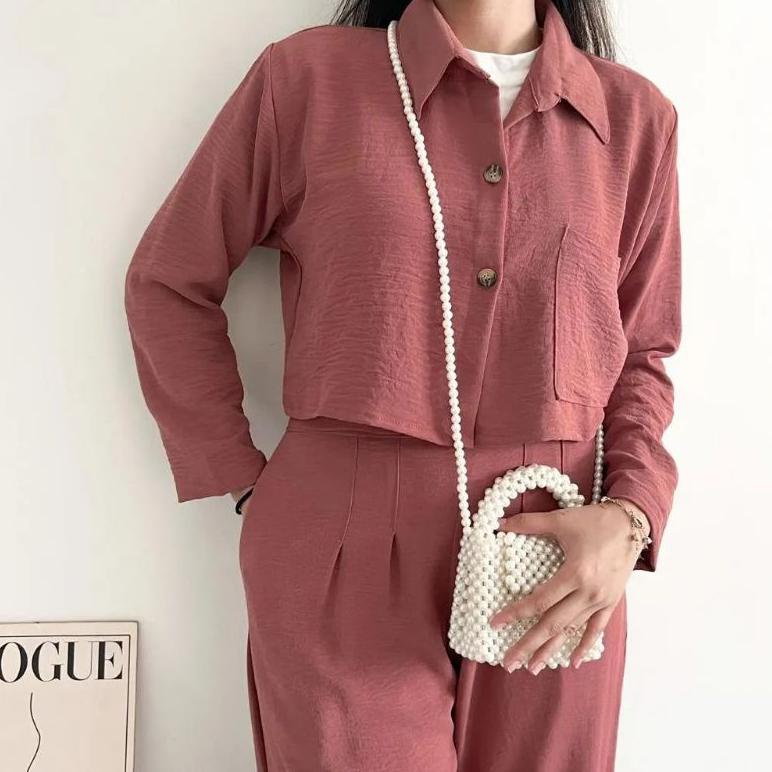 BIG SALE SETELAN WANITA SET CRINGKLE ONE SET CROP TOP BLEZER || KEMEJA CROP CRINGKLE || SET WANITA