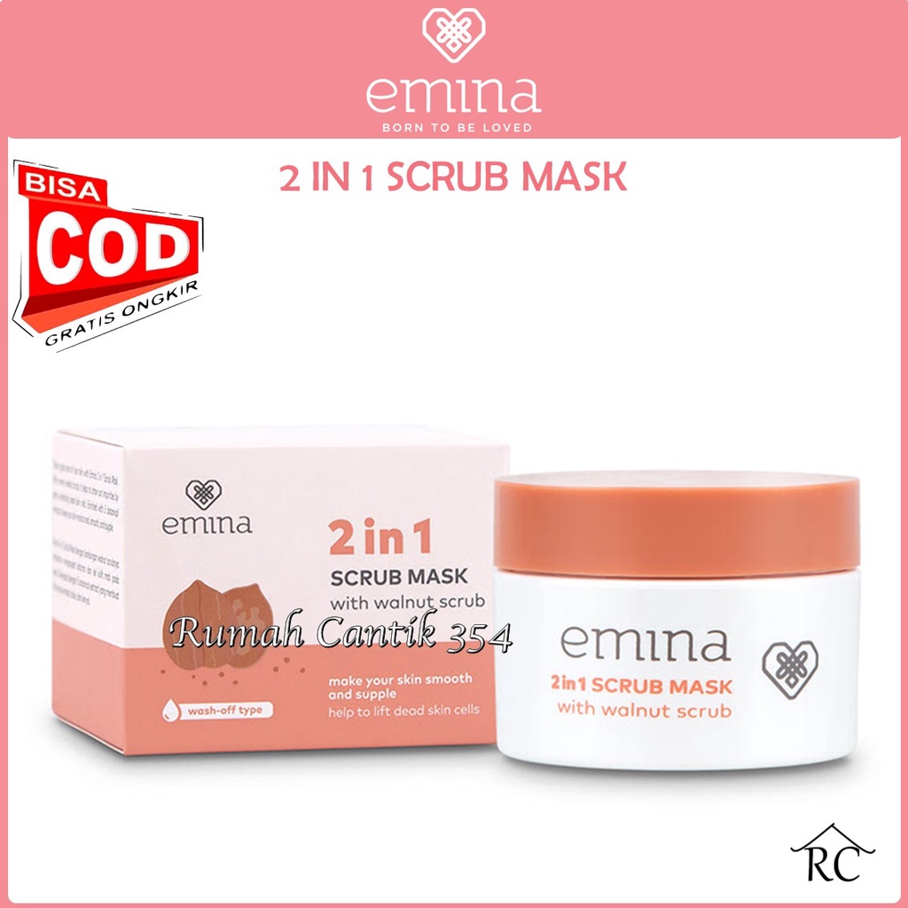 Emina 2 in 1 Scrub Mask 50 ml - Masker Eksfoliasi Wajah Mencerahkan Melembabkan Rumah Cantik 354