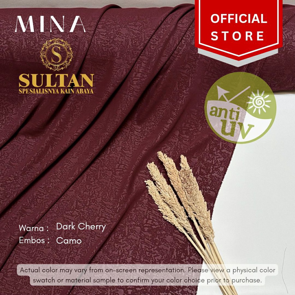 50CM EMBOS CAMO MINA DARK CHERRY ANTI UV KAIN ABAYA SULTAN