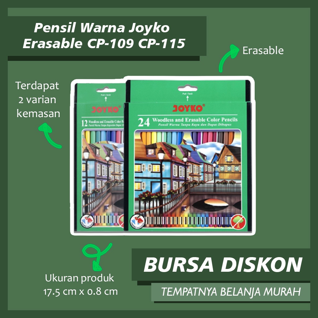 

Pensil Warna Joyko Erasable CP-115 CP-109 Colour Pencil Bisa Dihapus