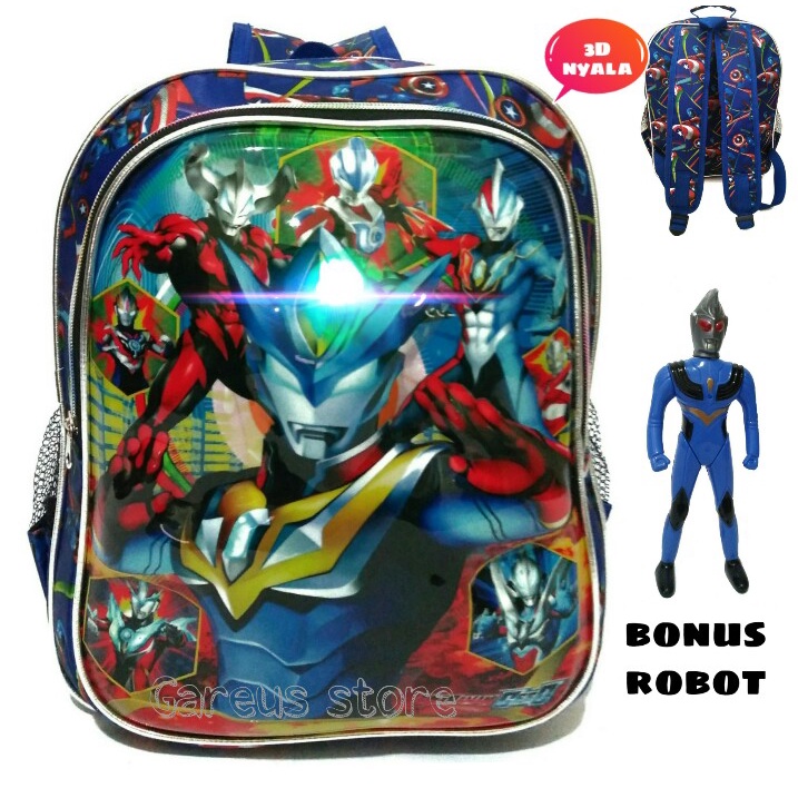 tas ransel sekolah anaklaki laki  tk-paud / tas anak ultramen 3D-LED