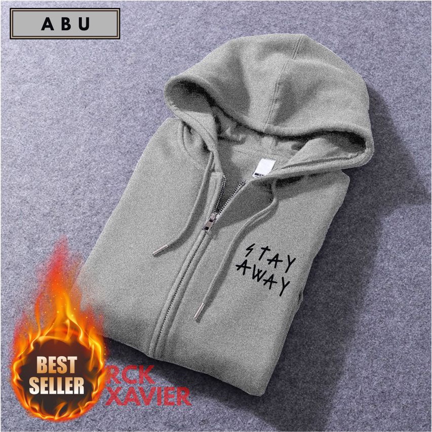 SWEATER HOODIE ZIPPER Pria Wanita STAY AWAY Bahan Fleece Tebal