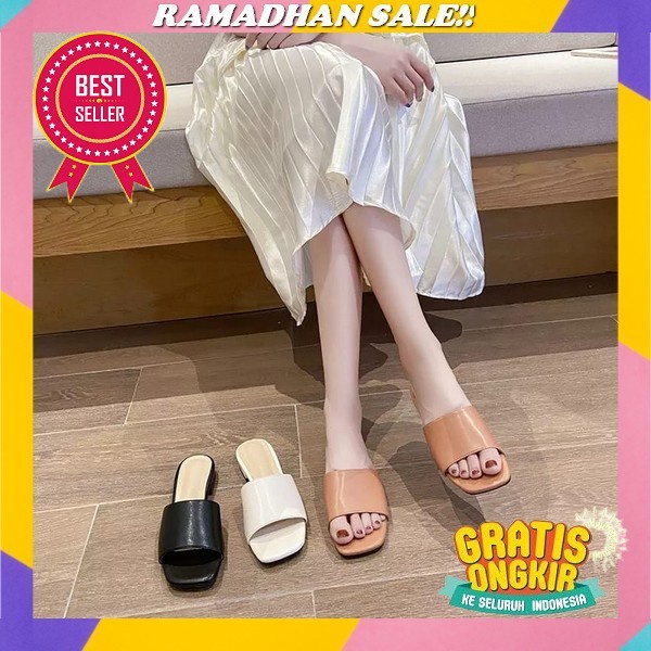 Sepatu Kaca Hak Rendah Wanita Zr Transparent Glass Diamond Vynil Slingback High Heels Premium Import