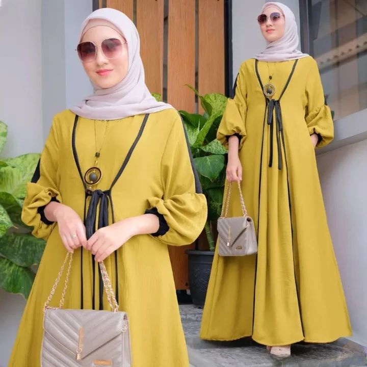 GAMIS WANITA TERBARU ANIQA DRESS BAHAN CRINKLE AIRFLOW MOTIF POLOS UKURAN M L XL LD 100 - 110 CM GAMIS WANITA TERBARU 2023 LEBARAN WANITA DRESS MUSLIM WANITA MAXY DRESS JUMBO