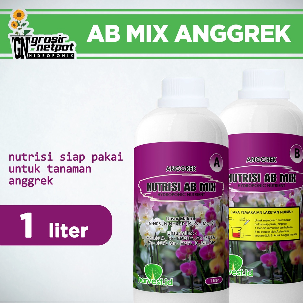 Nutrisi AB Mix Bunga Anggrek Instant Siap Pakai 1 liter / Ab Mix Cair / Pupuk Hidroponik Dan Konvensional Tanah