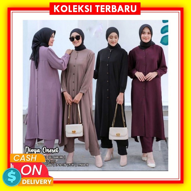 Ld 120 Zima One Set Crinkle Airlfow Jumbo Setelan Crinkle Wanita Kulot Setcel Long Tunik Divya Set L