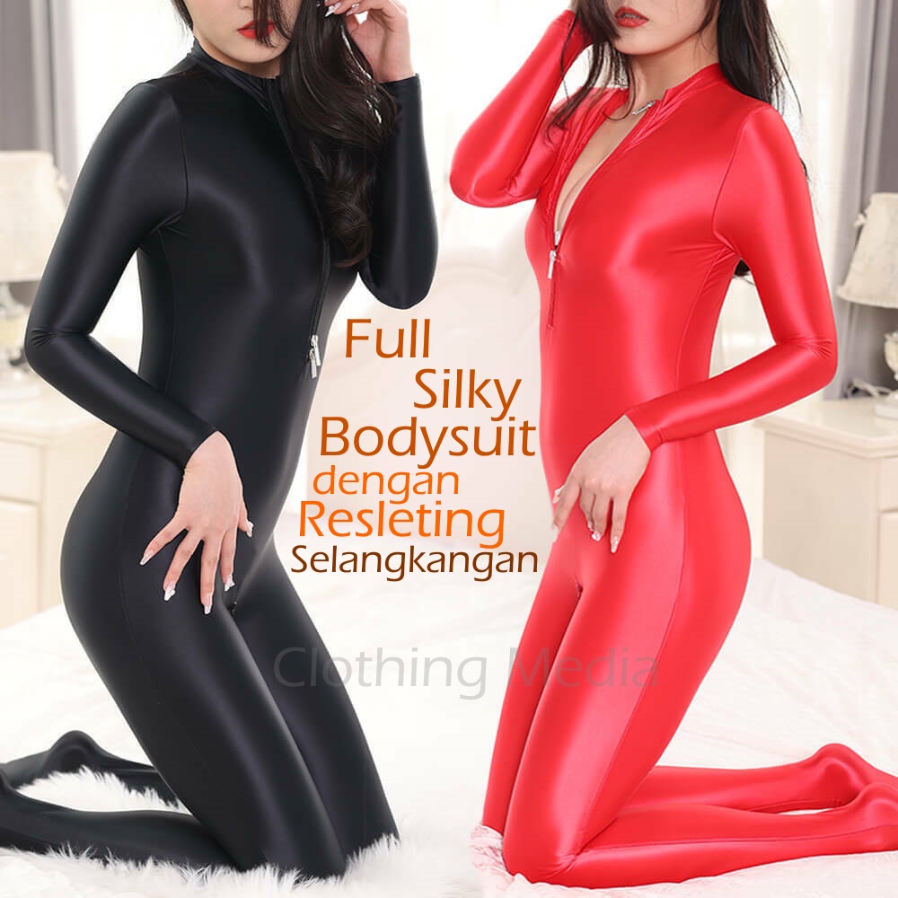 Bodysuit Full Menutup Kaki Warna Satin Silky Premium Catsuit Glossy Halus