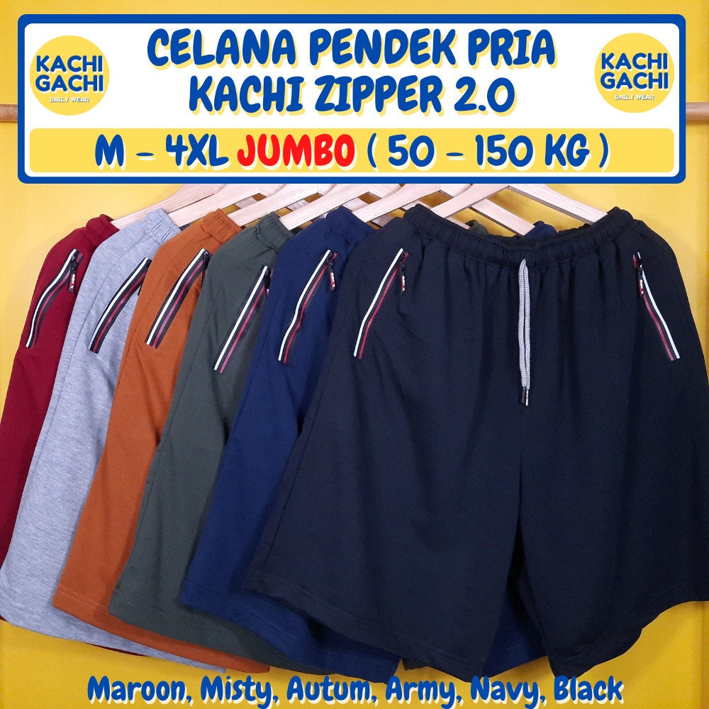 ( 50 - 150 kg ) Celana Pria Pendek Jumbo / Celana Kolor Pria Santai / Short Pants Pria Big Size - Kachi Plain &amp; Zipper