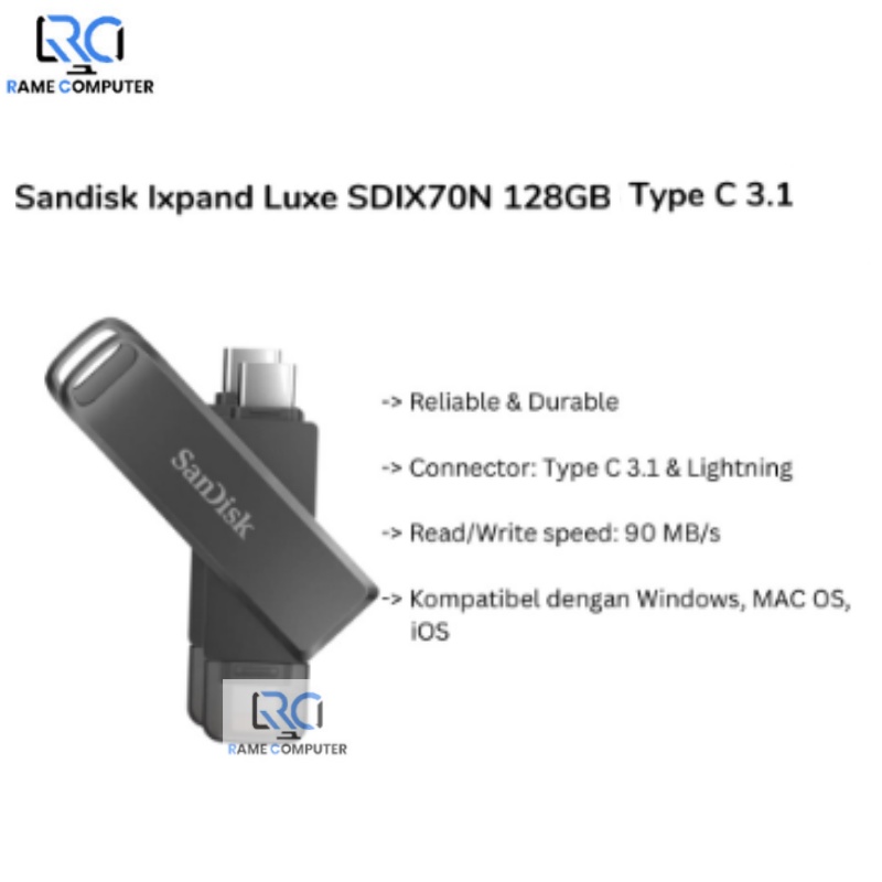 Flashdisk Sandisk iXpand Flash Drive Luxe SDIX70N 128GB iOS USB 3.0