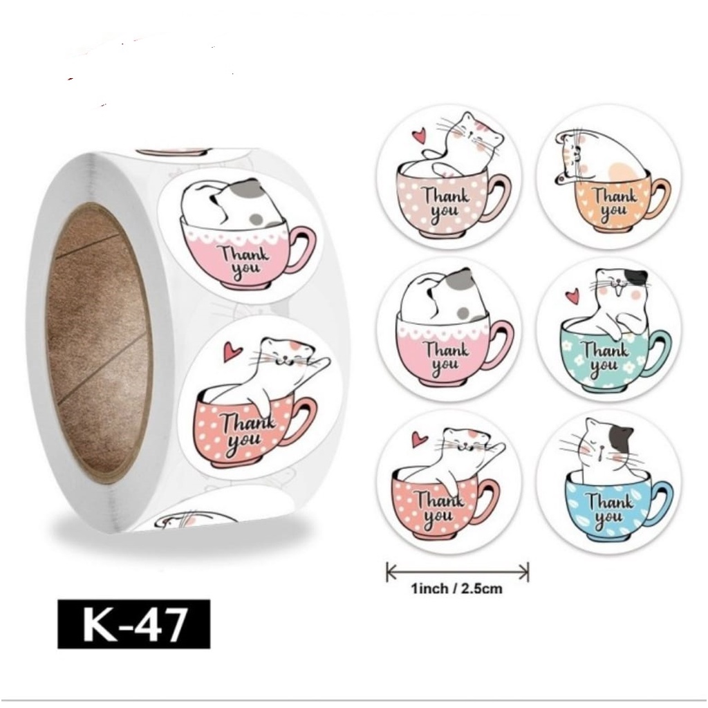 

500pcs Stiker Label Tulisan Thank You For Your Order Cute Kucing Lucu
