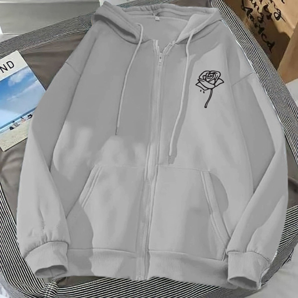 Hoodie wanita oversize only rose jaket sweater model resleting l xl xxl hoodie cewek kekinian korea 