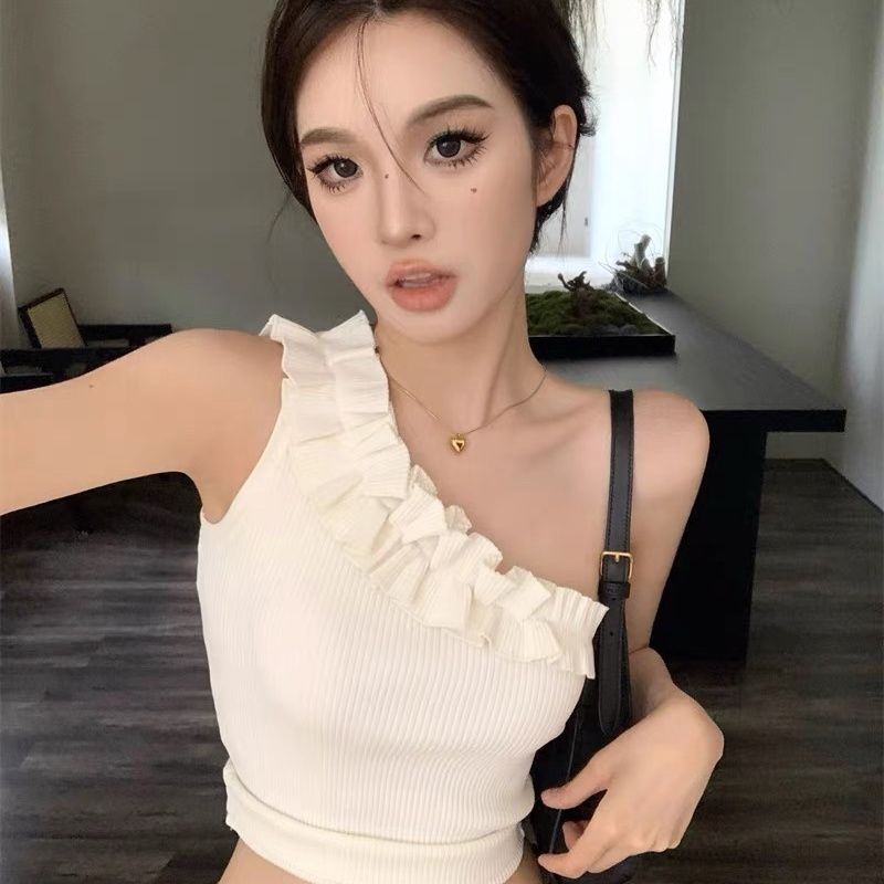 Red Mengacak-acak bahu kamisol tanpa lengan pakaian luar musim panas wanita keinginan murni babes sexy tube top rompi pendek top