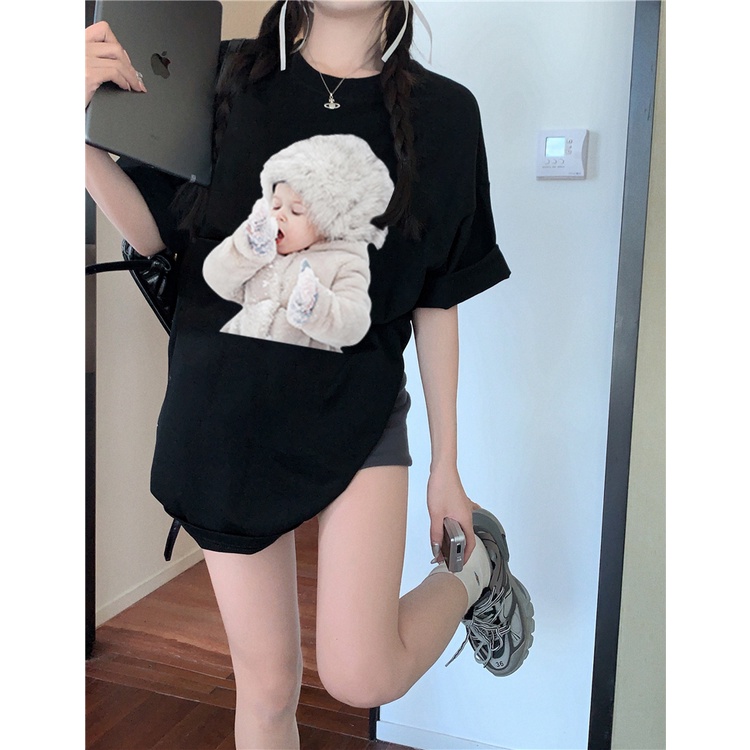 EUNII T-shirt Lengan Pendek Cute Baby Korean Style/Kaos Atasan Wanita/Baju Kaus Oversize Wanita/Kaos Wanita