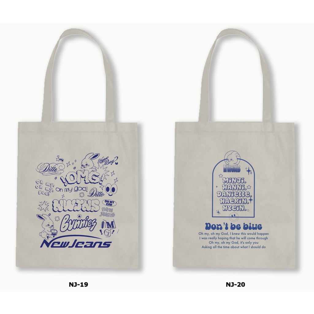 Tas Tote Bag Resleting Kanvas/Blacu  - Newjeans