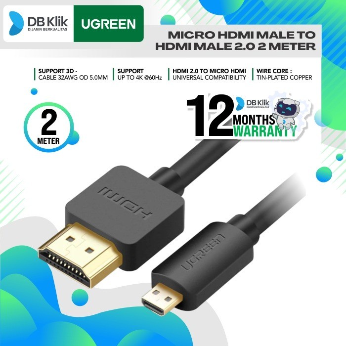 Kabel UGreen Micro HDMI Male to HDMI Male 2.0 2 Meter (30103)