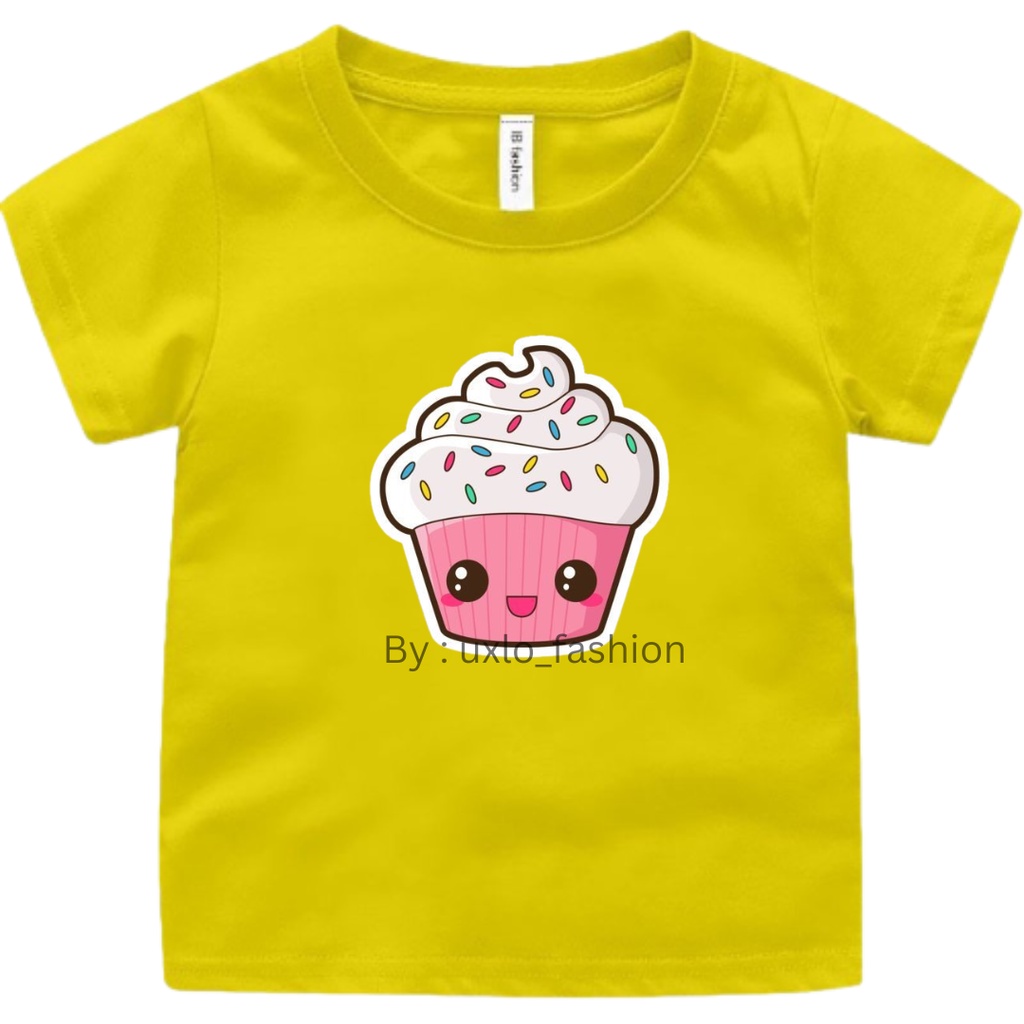 Baju Tshirt Murah Anak Cewe Dan Cowo Unisex Umur 2 -9 Tahun Motif Cupcake Lucu Uxlo Fashion