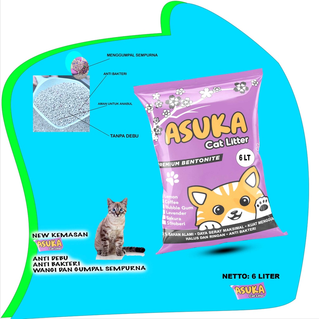 6 liter-PASIR KUCING GUMPAL WANGI-ASUKA-PASIR ANTI DEBU-ANTI BAKTERI JAPAN QUALITY