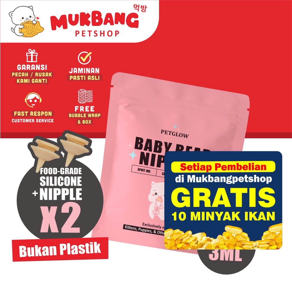 Mukbang Baby Bear Miracle Nipple by Petglow Bukan Plastik Botol Dot Kucing 1ml dan 3ml Nipple Kitten Dot Anak Kucing Spuit Srynge Dot Mini Food Grade Spuit Alat Bantu Makan Hewan Kucing