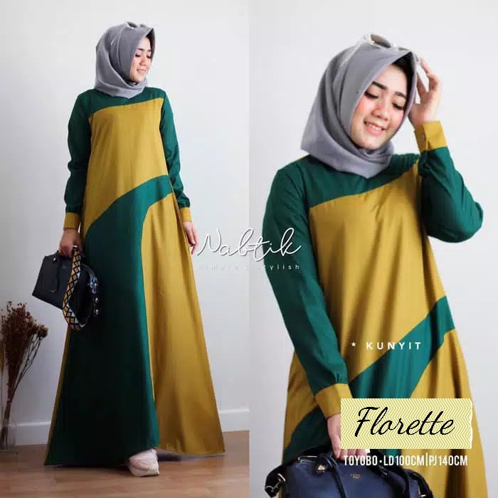 Florette - Bisa COD Dress Gamis Baju Maxi Maxy Dress Kondangan Muslim Muslimah Wanita Kombinasi 2 Wa