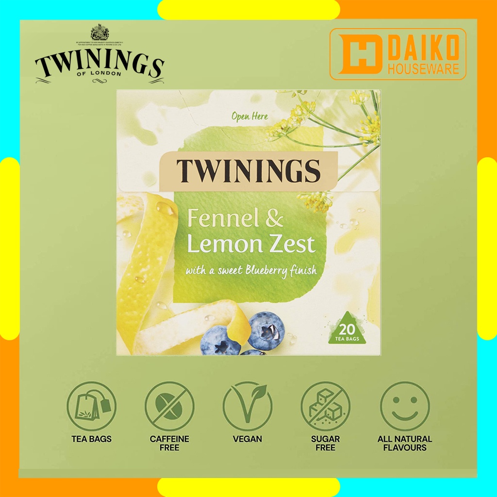 Teh Celup Twinings Fennel &amp; Lemon Zest Tea Bags 20 x 2gr Flavoured Infusion Tea Teh Kantong Rasa Buah Blueberry dan Kulit Lemon