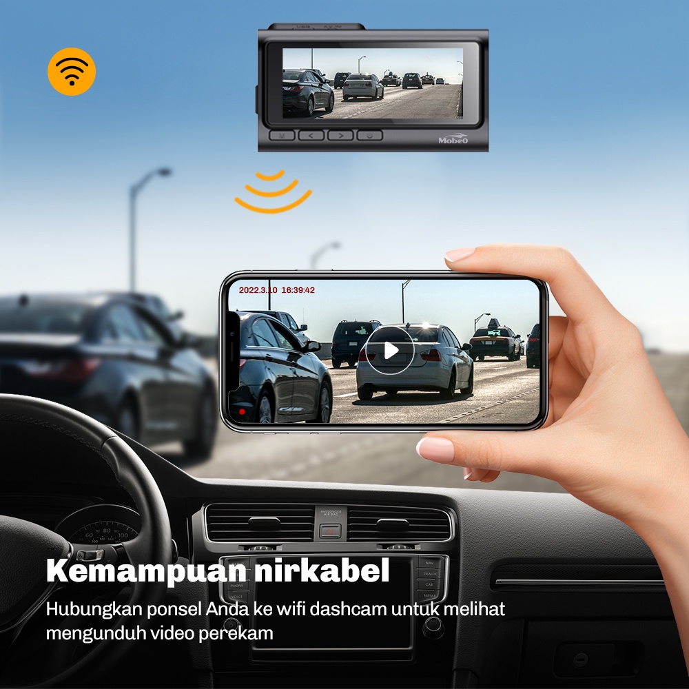 (EXTRA VOUCHER 200K)Mobeo Wifi Dashcam Camera Recorder A6 Dual Kamera (Front&amp; Rear) Full HD Sudut Lebar Night Vision