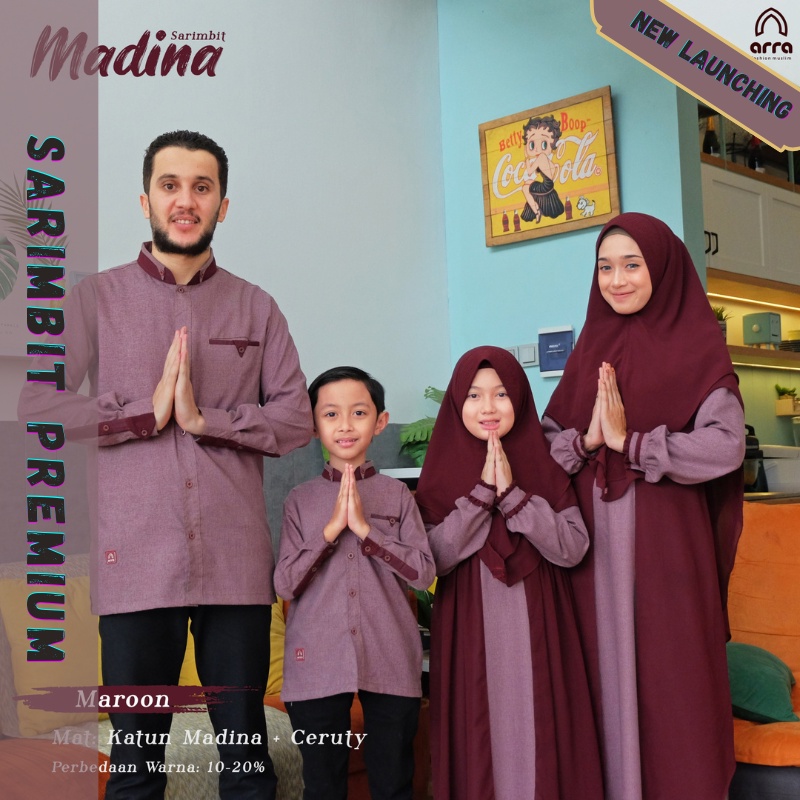 Madina Series Maroon - Baju Muslim Couple Keluarga Family Lebaran Ramadhan Syari Jumbo all size S M 