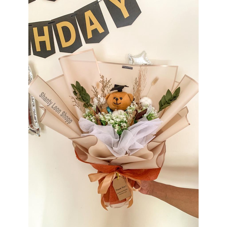 Buket boneka wisuda / buket bunga kering / buket wisuda bunga kering