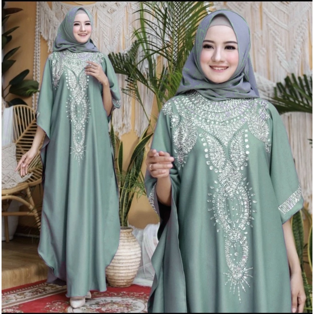 RJ3 Baju Lebaran Gamis Dress Kaftan Farida Jumbo Mewah Fasjion Muslim Marun Navy Coksu Hijau Botol