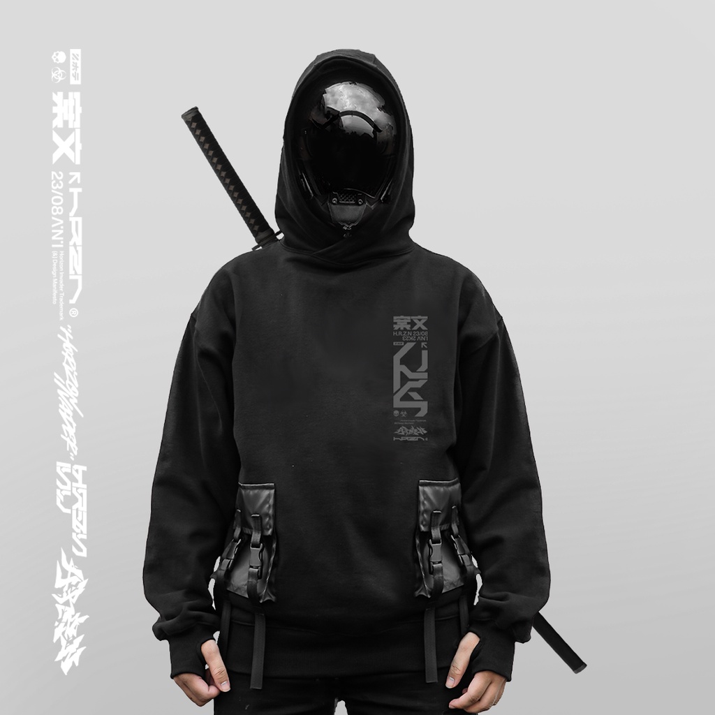 Oversize Hoodie Techwear Tactical Pocket Grey