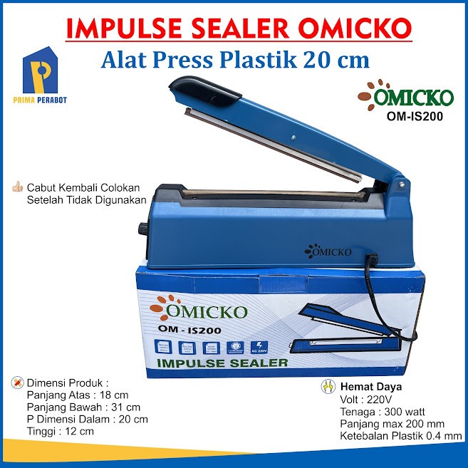 Omicko Impluse Sealer 20 Cm Mesin Alat Pres Plastik Heat Plastik 200mm Perekat Segel Gencetan Plastic Kemasan Siler Bungkus Makanan Praktis Cepat